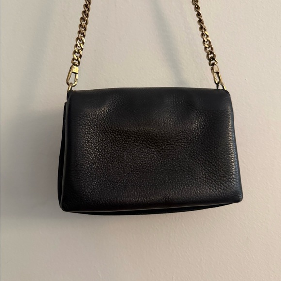 Tory Burch Kira Black Pebbled Leather Mixed Media Mini Crossbody Bag Gold Chain - Picture 14 of 16